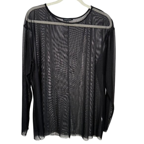 Universal Standard Black Sheer Mesh Long Sleeve Top, 14-16 - Picture 1 of 7